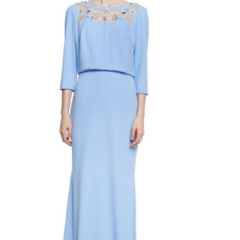 Badgley Mischka 3/4-Sleeve Light Blue Gown