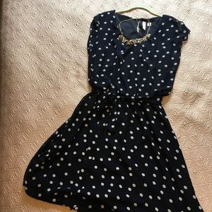 Navy & white polka dot fit and flare dress
