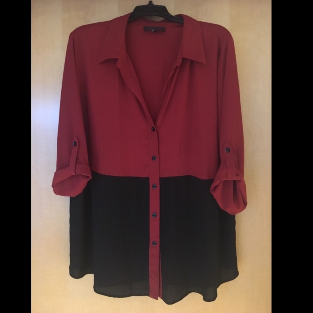 Red and Black Button Down Blouse
