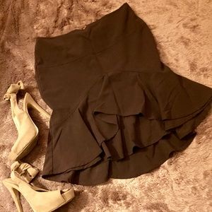 Brown Pencil Skirt with Ruffle Flare
