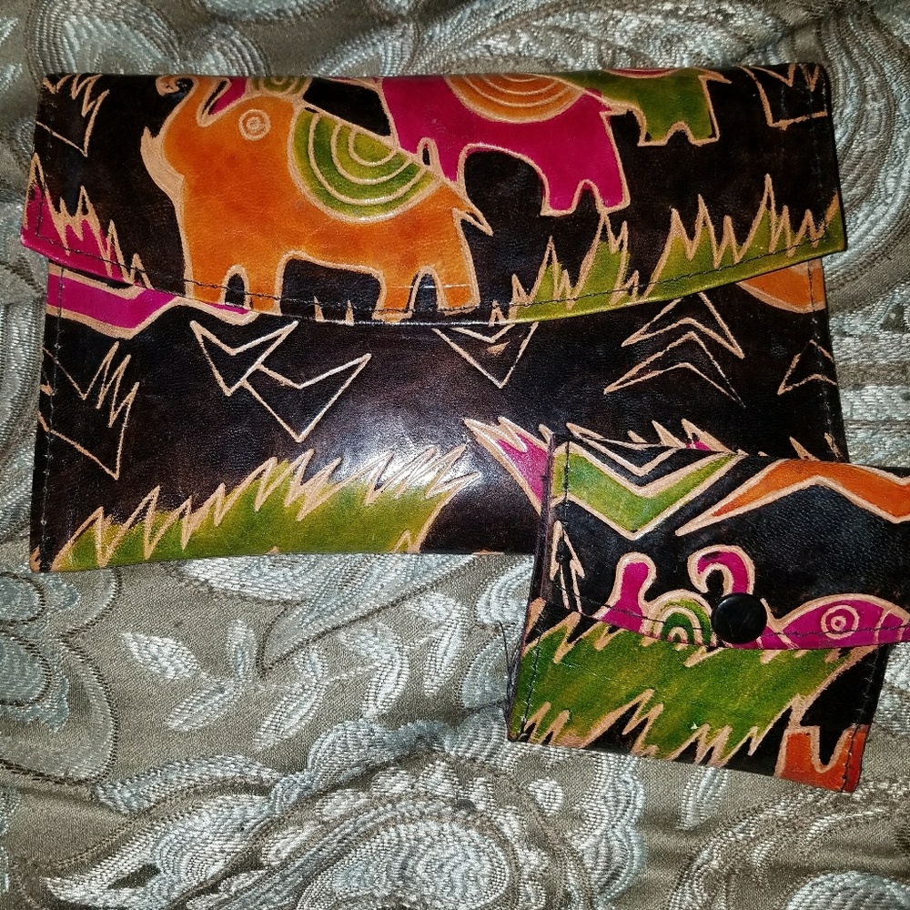 Leather clutch and matching coin purse