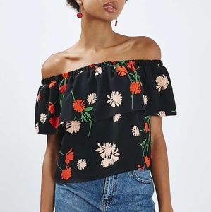 Topshop Floral Off Shoulder Top