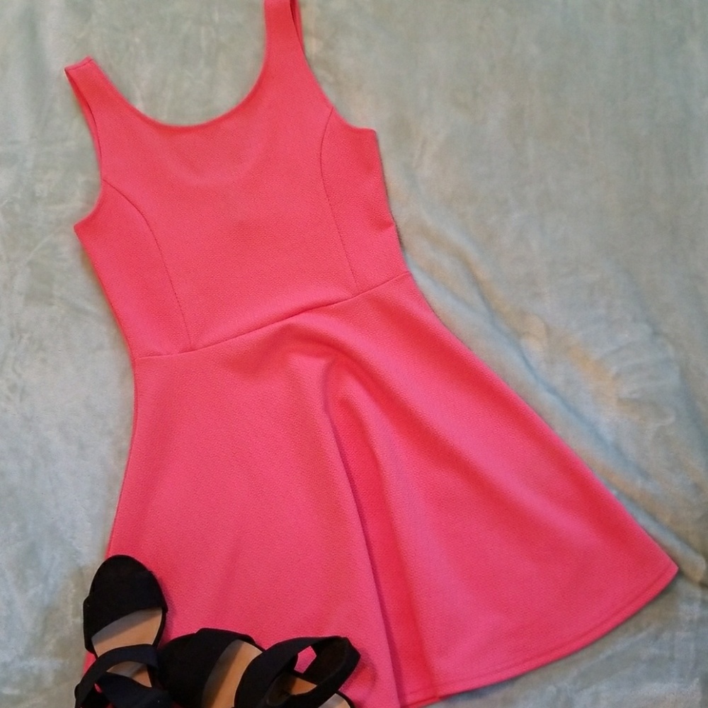 Bright Coral High Neck Skater Dress