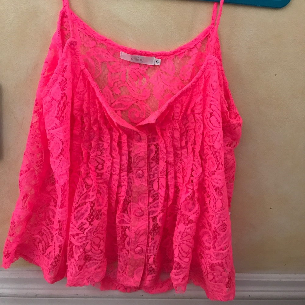 LF STORES Hot pink lace crop top