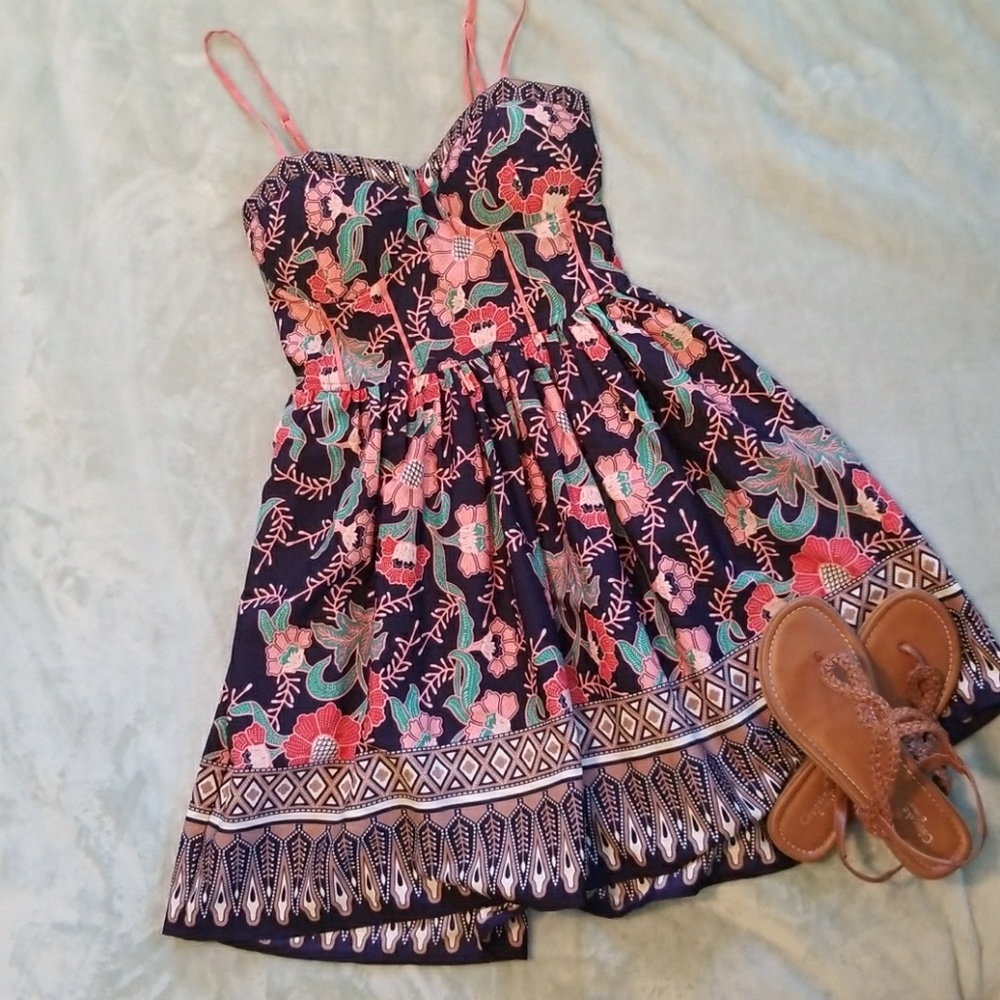 Patterned Thin Strap Padded Dress