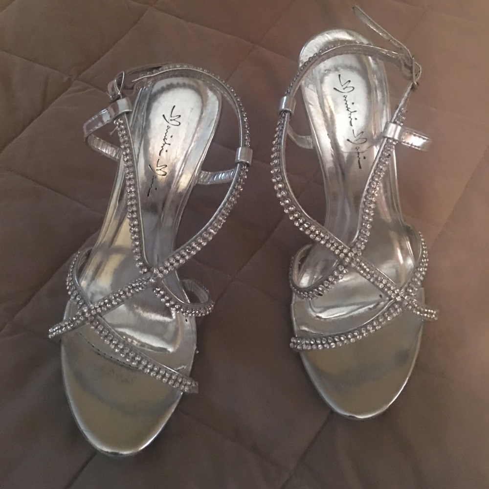 Rhinestone silver pageant heels.