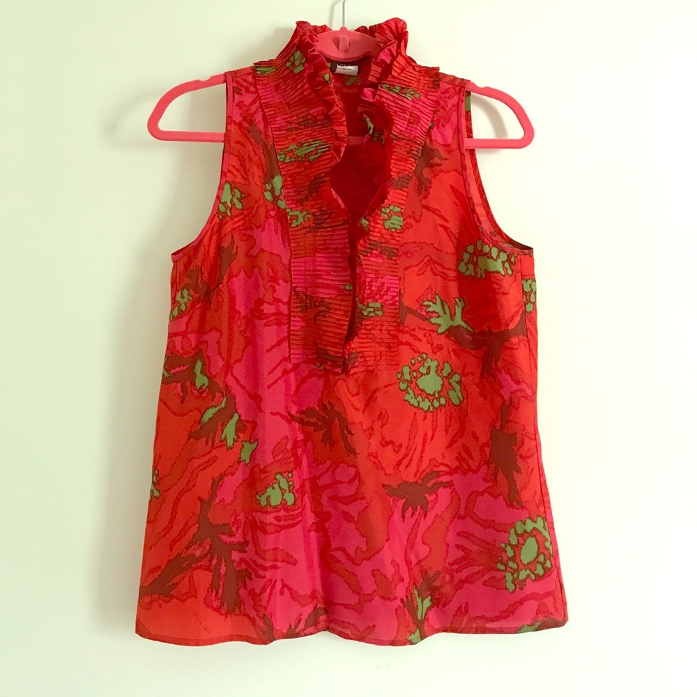 J CREW 100% Silk Floral Ruffle Tank