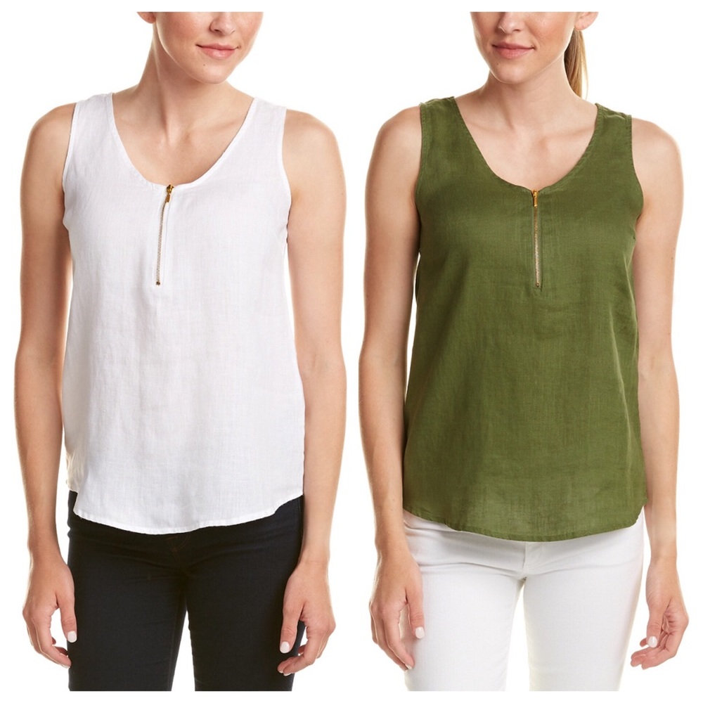 Zip up Linen Tank in Green of White