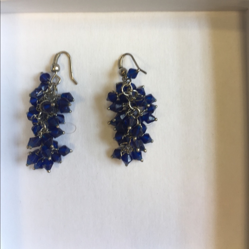 Blue gem cascading earrings