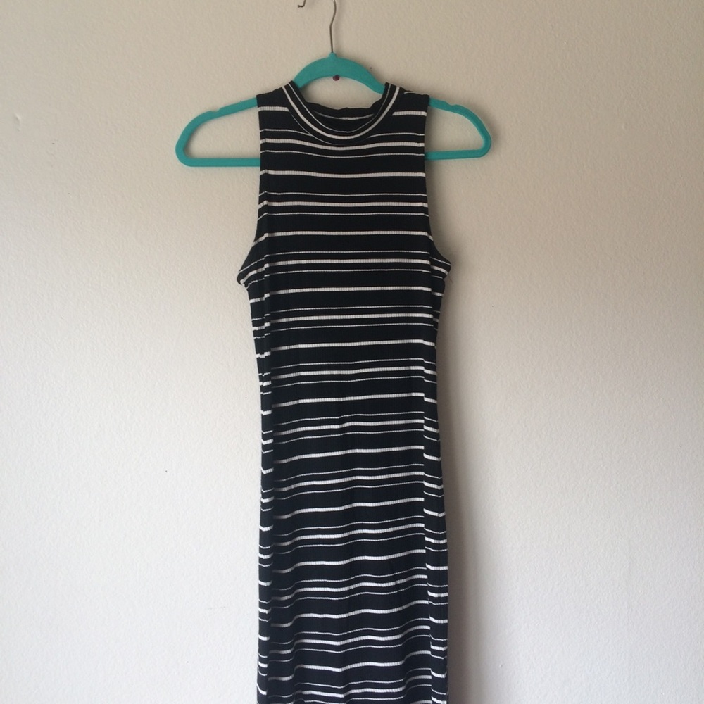 Black and white striped bodycon maxi dress