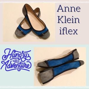 Anne Klein iflex Plural Gray and Blue Suede Flats