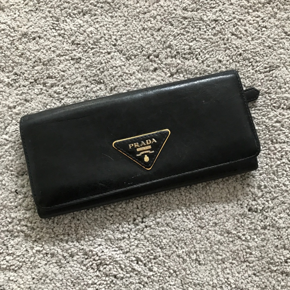 Prada envelope black leather wallet