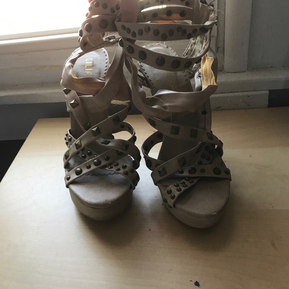 Nude platform studded sandals