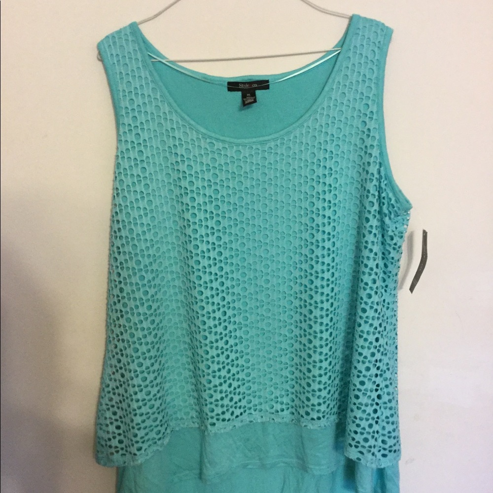 Style & Co. pacific aqua high-low eyelet tank