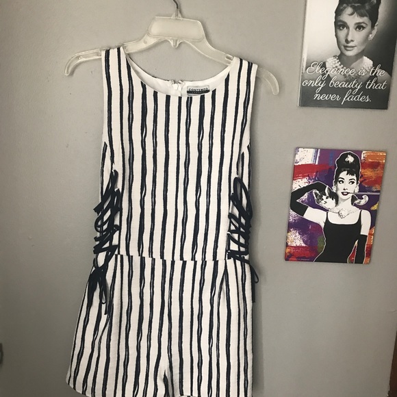 Blue and White Striped Romper - Picture 1 of 4