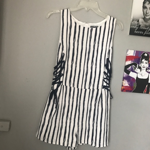 Blue and White Striped Romper - Picture 2 of 4