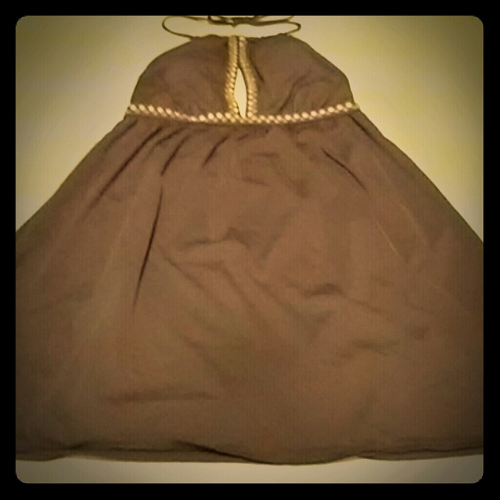 NWOT/DKNY brown front keyhole tie halter dress