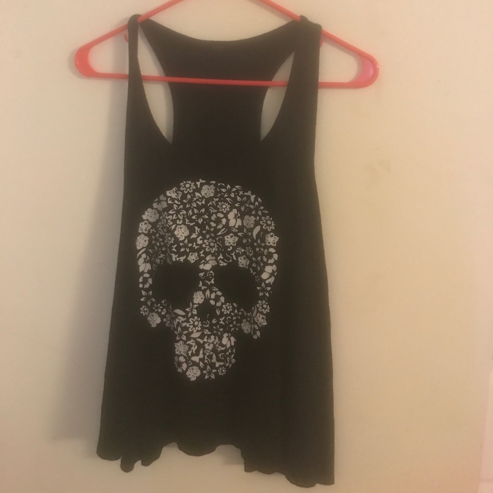 Black Floral Skull Racerback Tank