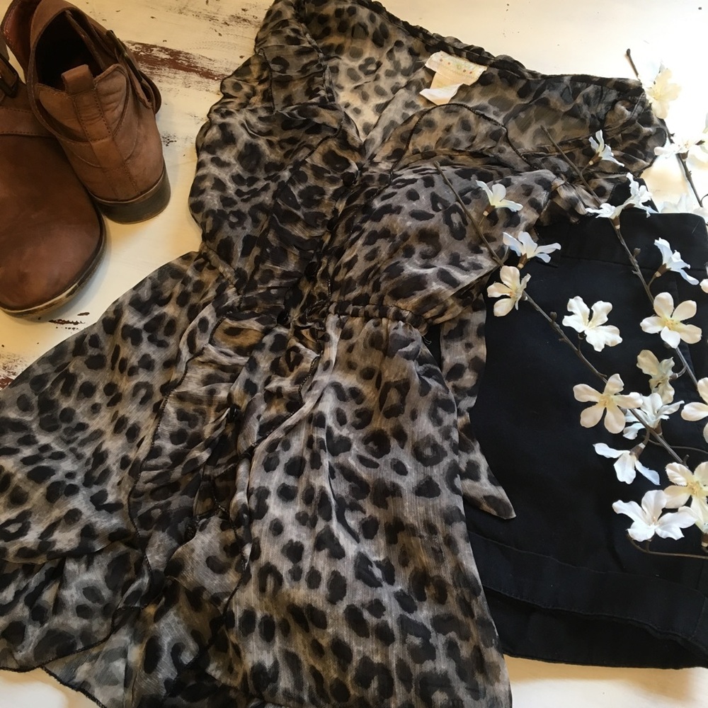Leopard-Print See-Through Blouse with Buttons