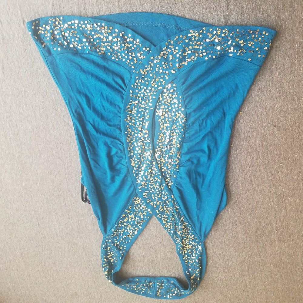 Blue and Gold Sequins key hole Top