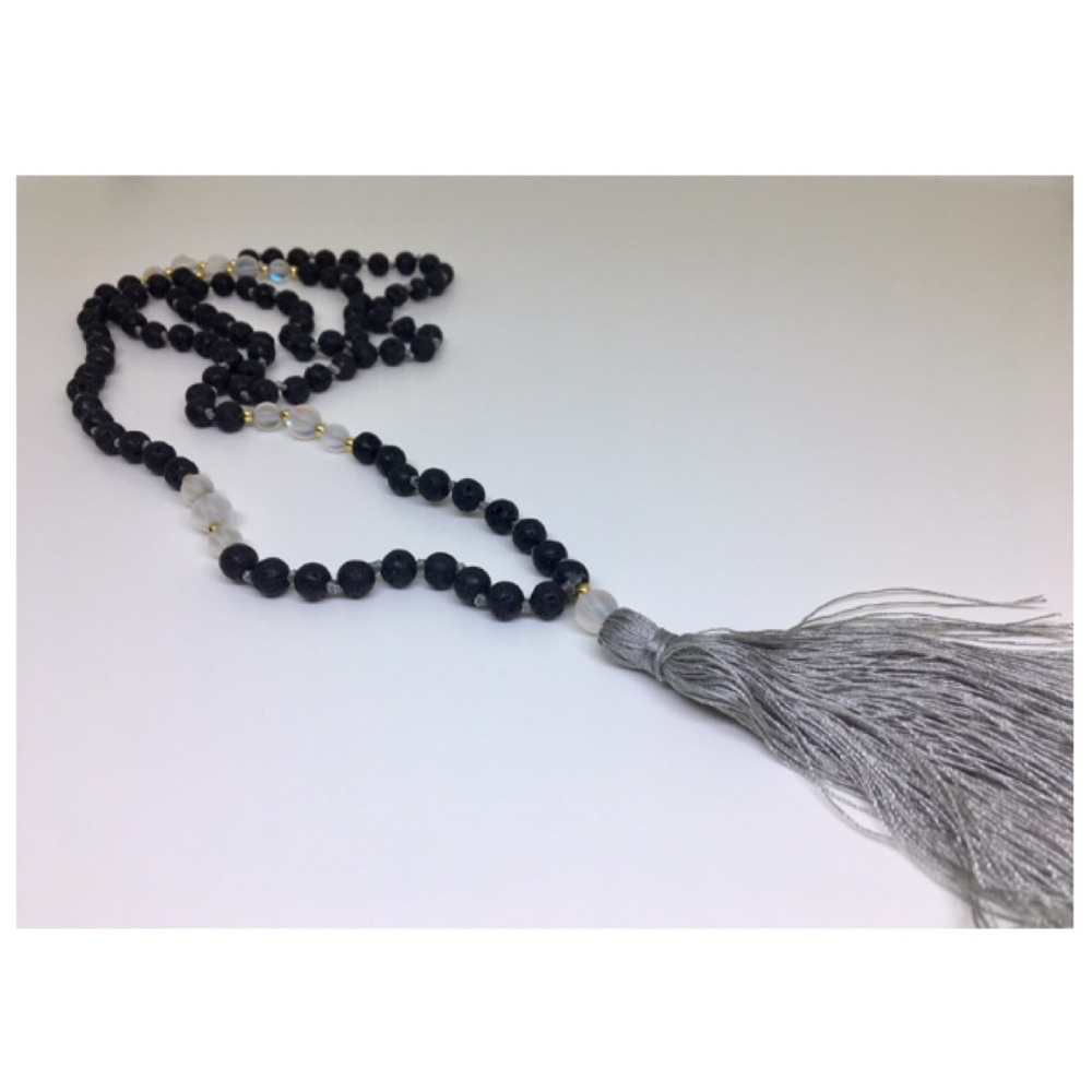 Grey Tassel Beaded Necklace