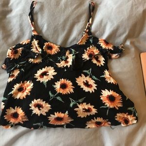 Sunflower Print Urban Outfitters Ruffle Tank Top