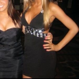 Black and Silver Embellished Cut Out Dress