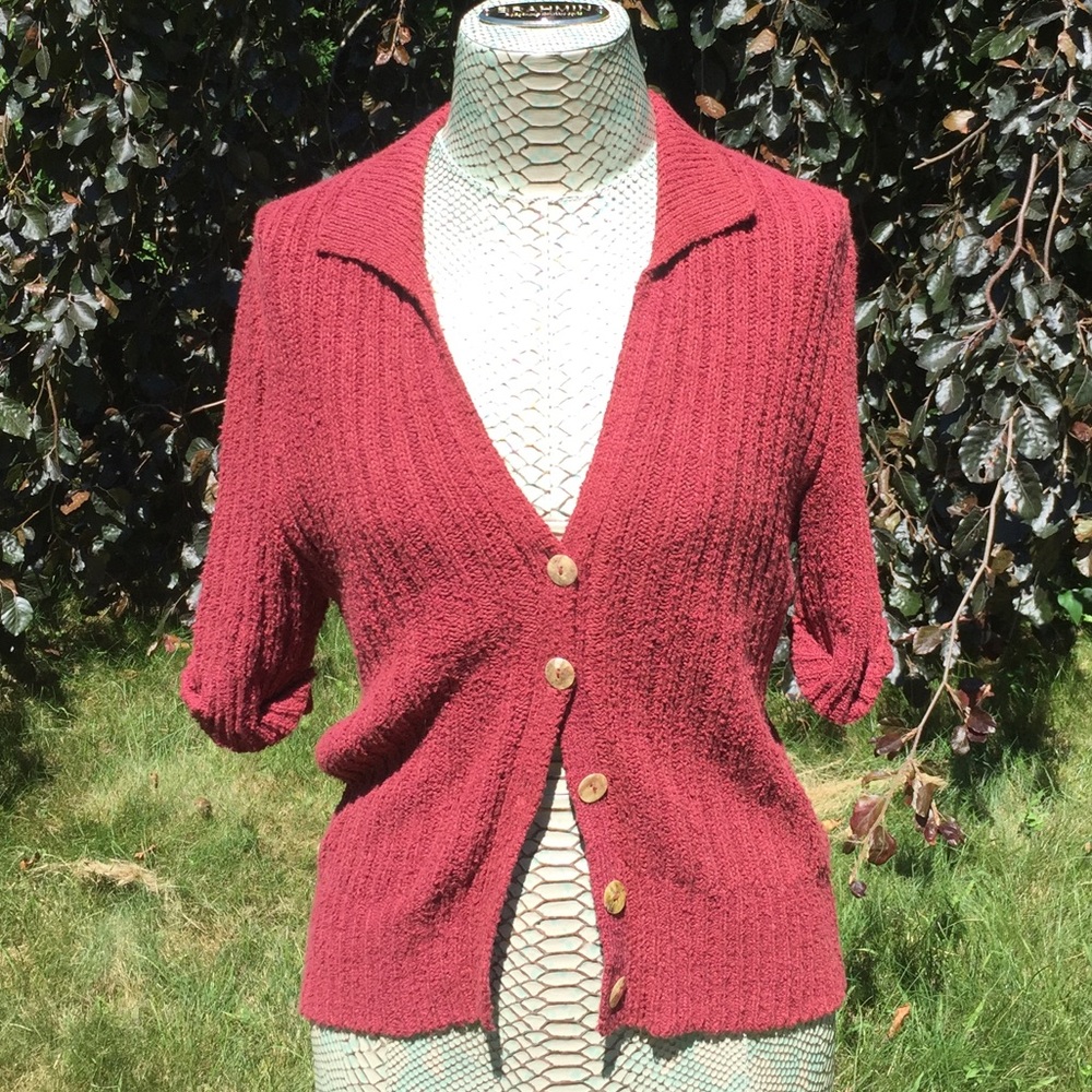 SALE Peruvian Connection Red Short Sleeve Sweater