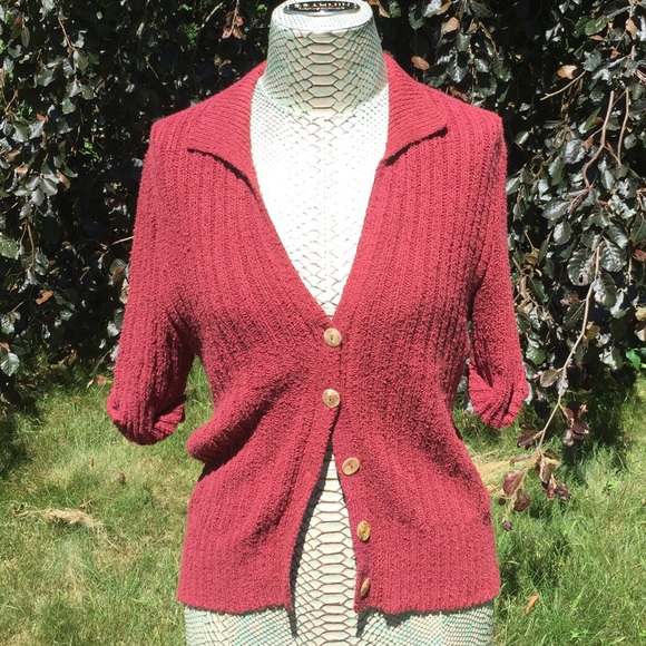 SALE Peruvian Connection Red Short Sleeve Sweater - Picture 1 of 3