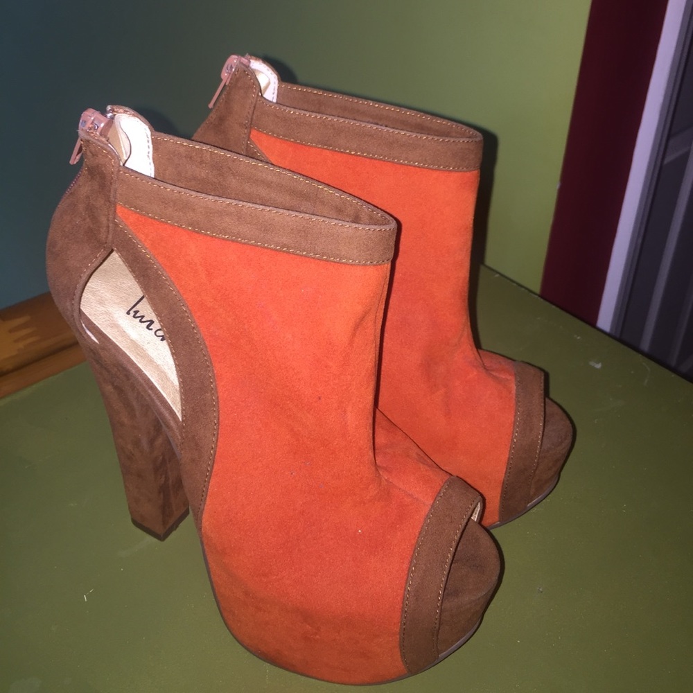 Platform faux-suede peep-toe heel