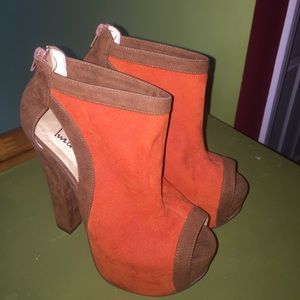 Platform faux-suede peep-toe heel