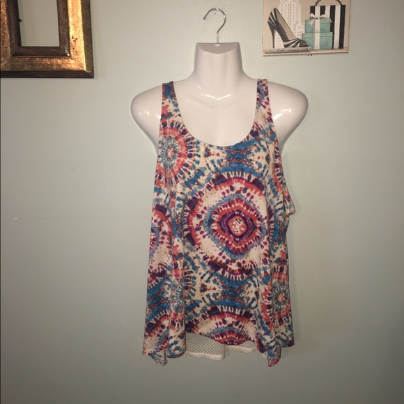 Tie Dye Soft Lightweight Open Knit Back Top NWT - Picture 4 of 4