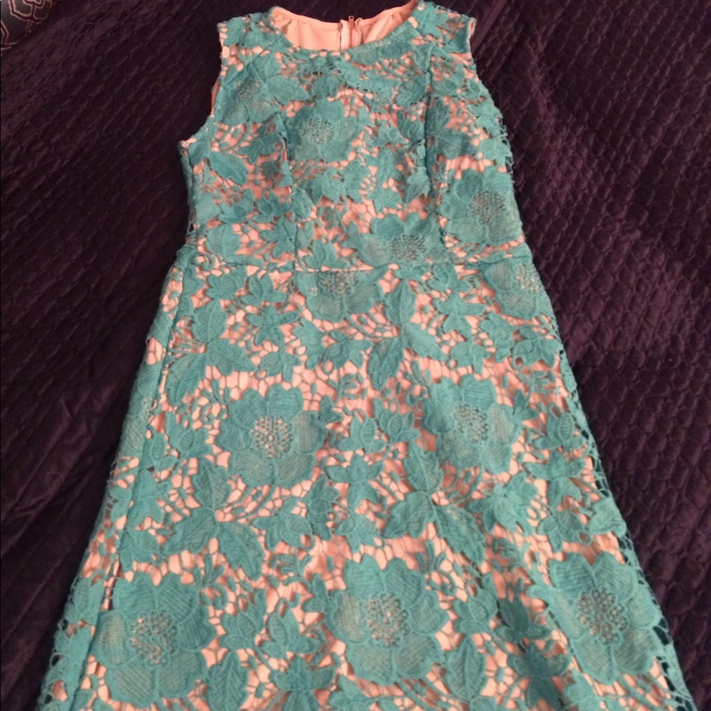 Nude illusion Turquoise lace dress