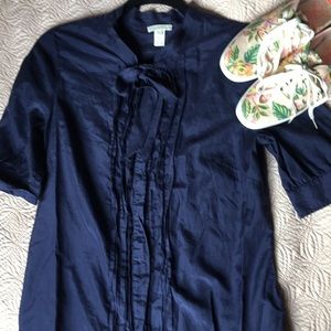 J. Crew navy tie neck blouse