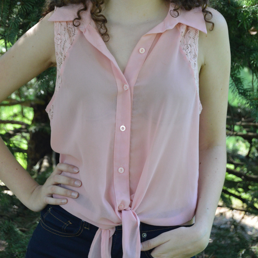 Light Pink Button-Down with Lace