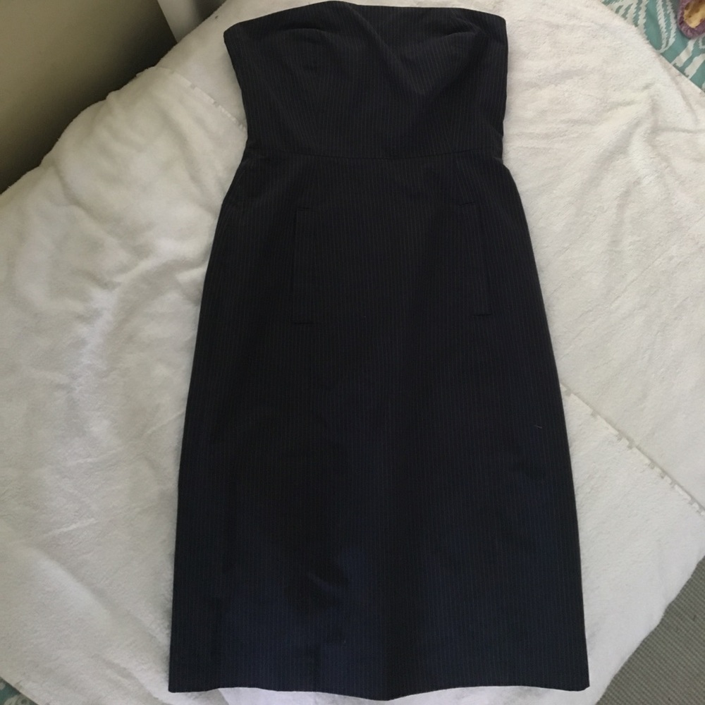 J Crew strapless navy pinstripe dress