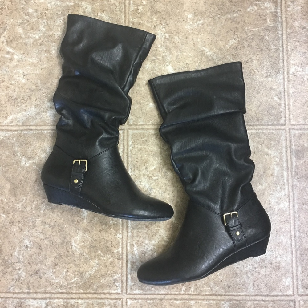 Black Slouch Wedge Boots