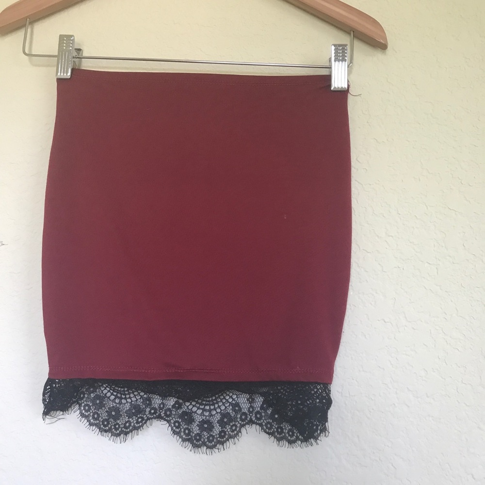 Red &a black lace mini skirt