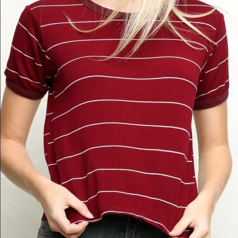 Maroon and White Stripped Brandy Melville t-shirt