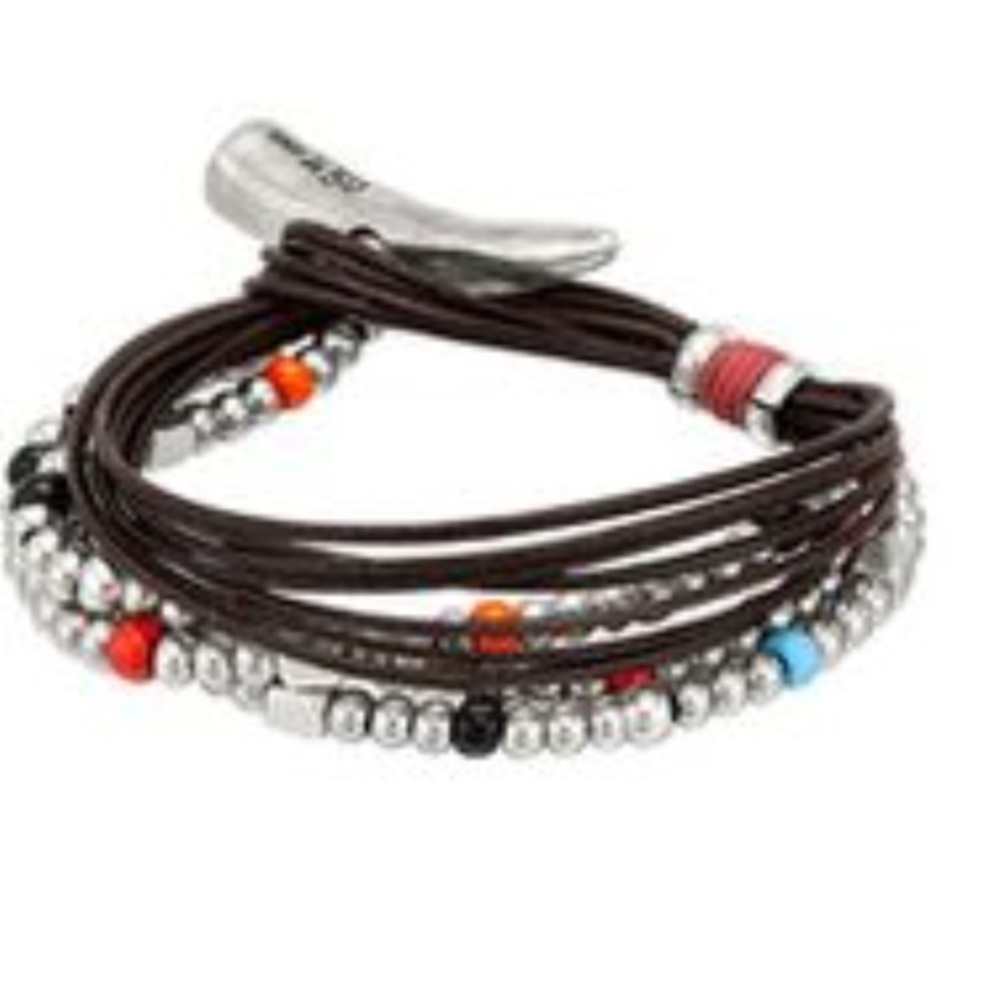 Uno De 50 Leather Pick clasp w/ Resin beads Brac.