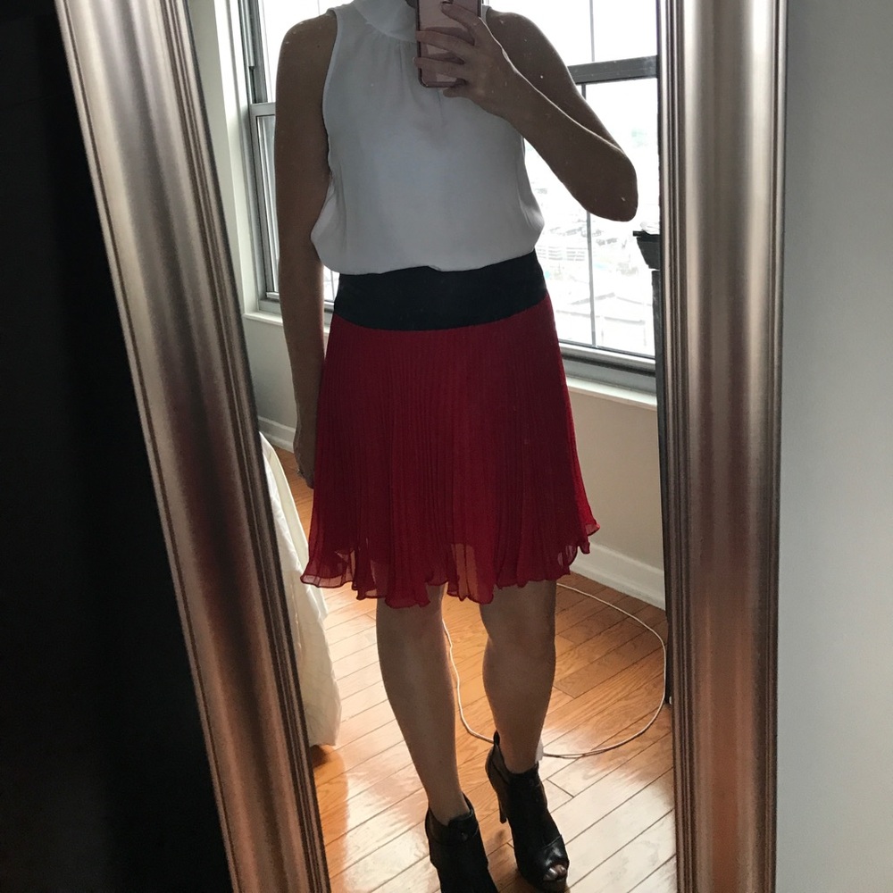 The Limited red pleated skirt with black waist. M
