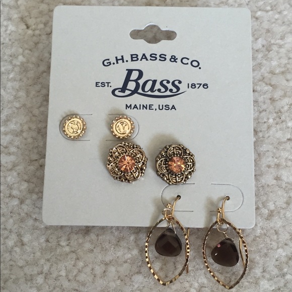 Bass Jewelry - 3 pair Gold earrings