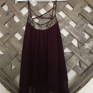 Maroon and gold sequined tank top