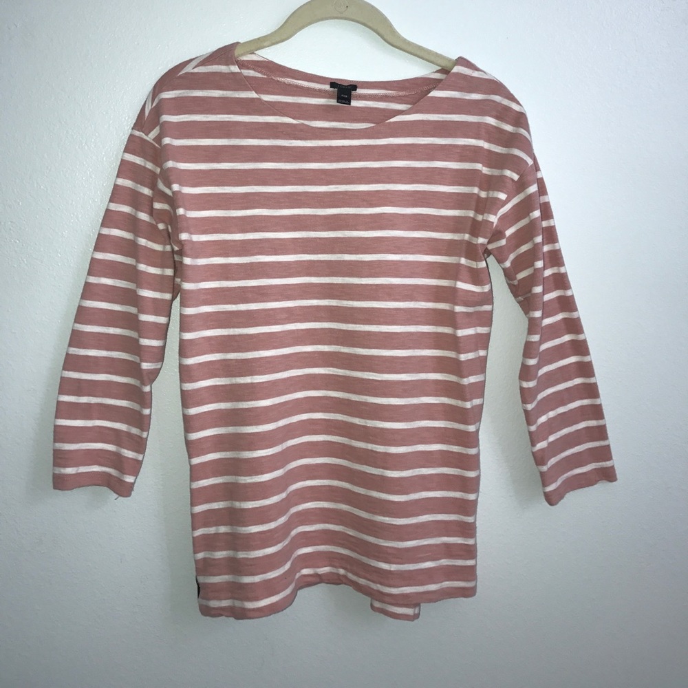 J Crew striped 3/4 sleeve shirt with zipper detail