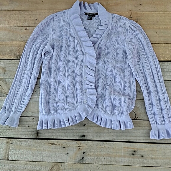 Tracy M Sweaters - Lavender pointelle cardigan sweater