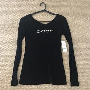 Bebe black long sleeve v neck