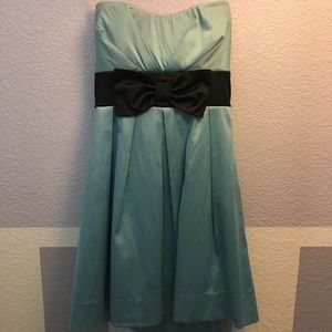 Blue Strapless Homecoming Dress with Black Bow