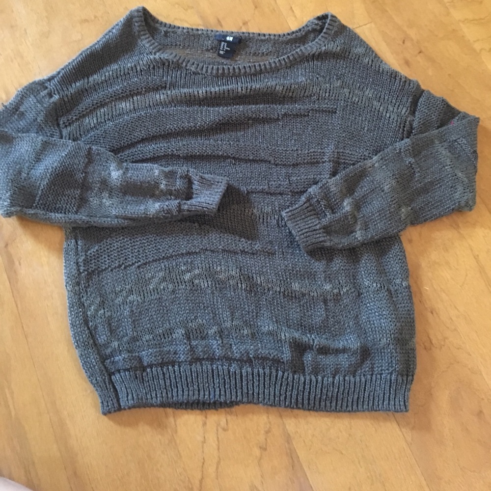 Olive green knit sweater off the shoulder