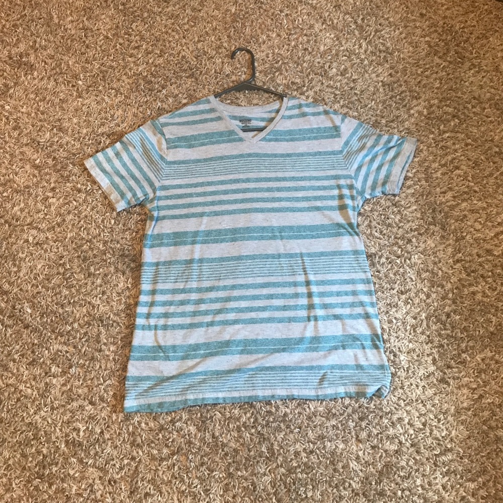 Green and gray striped shirt