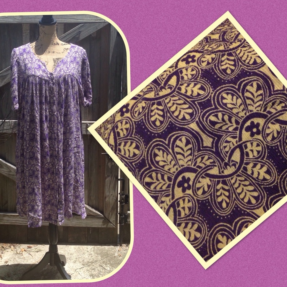 Go Softly Purple Muumuu Kaftan Duster Dress M